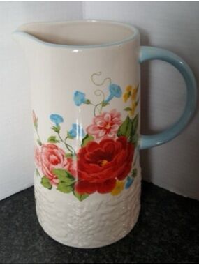 The Pioneer Woman Floral Ceramic Pitcher with Red, Pink, Blue and Cream